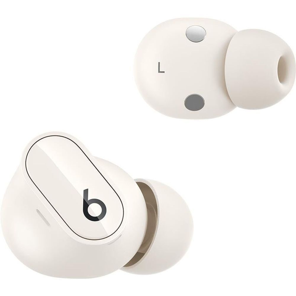 Ivory Beats true wireless earbuds with L marking and ear tip