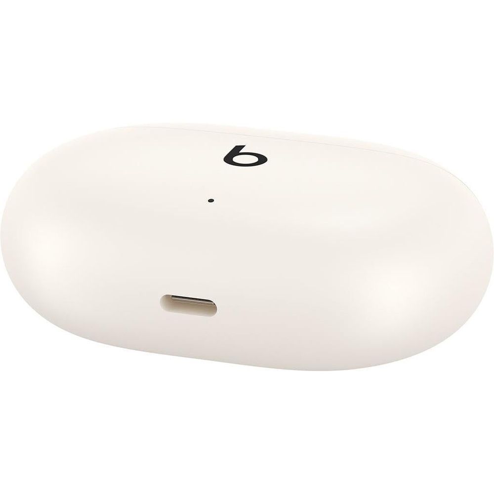 Ivory Beats true wireless earbuds charging case, back view with b logo