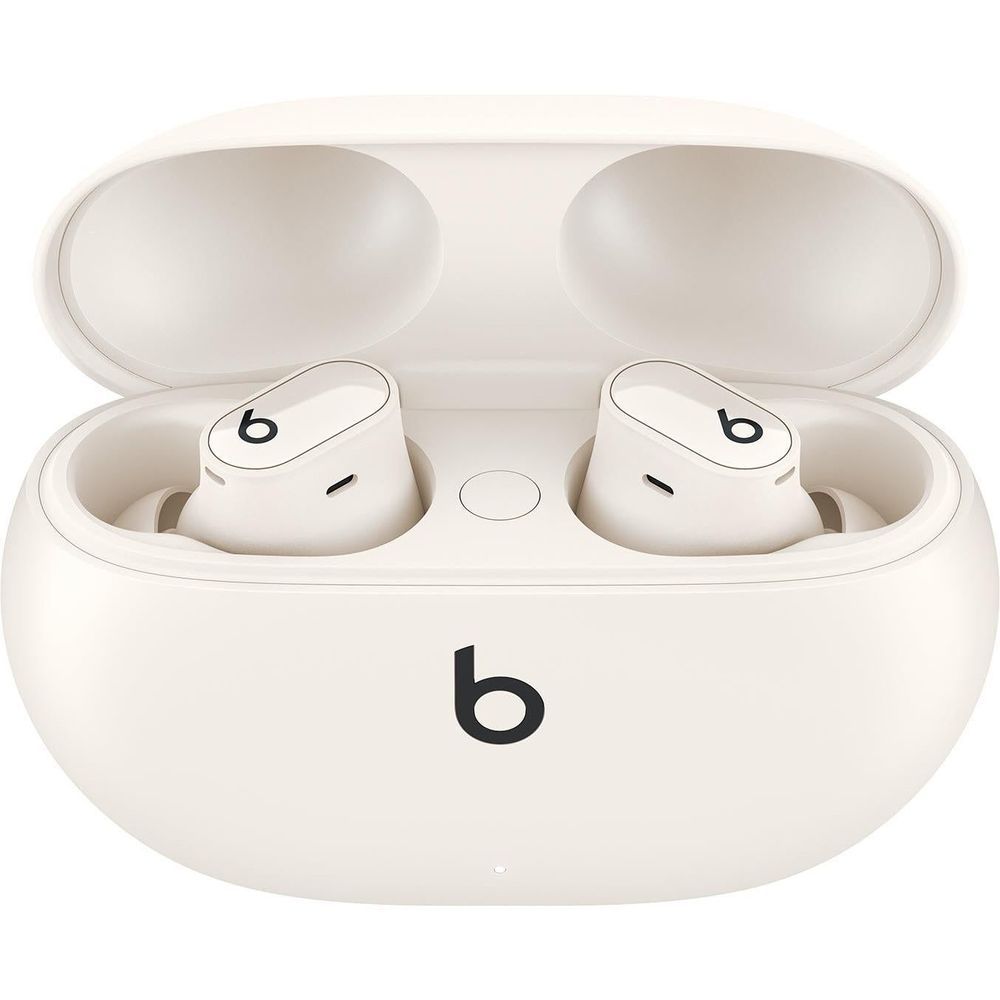 Ivory Beats true wireless earbuds charging case open with two earbuds inside