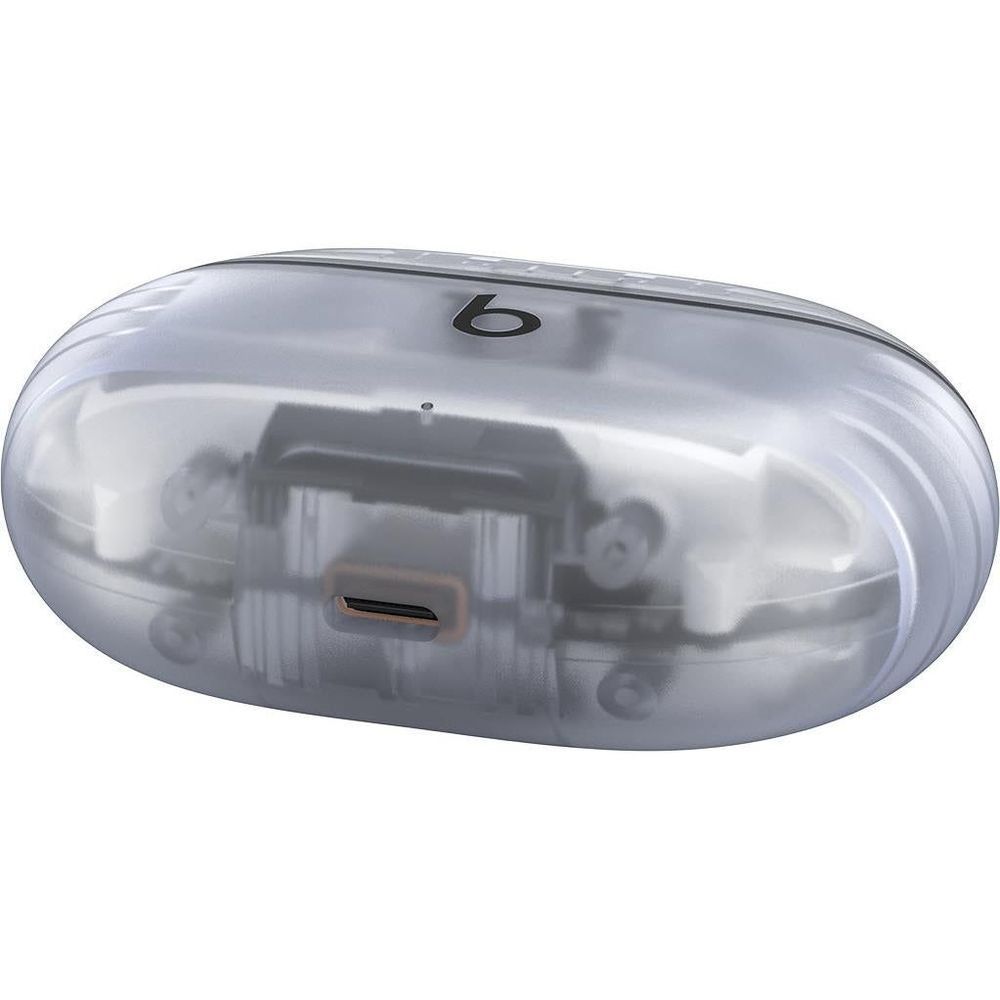 Transparent charging case with charging port opening and b logo