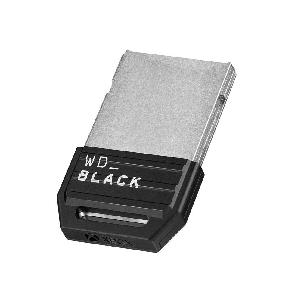 WD_BLACK expansion card angled with gray metal panel and WD_BLACK label