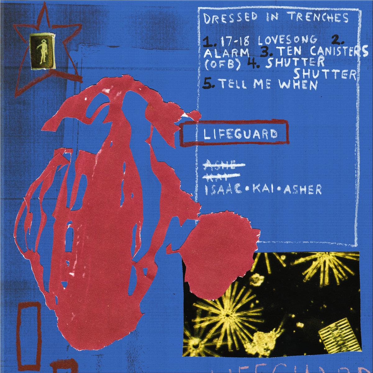 Music album poster collage with red figure and Lifeguard text