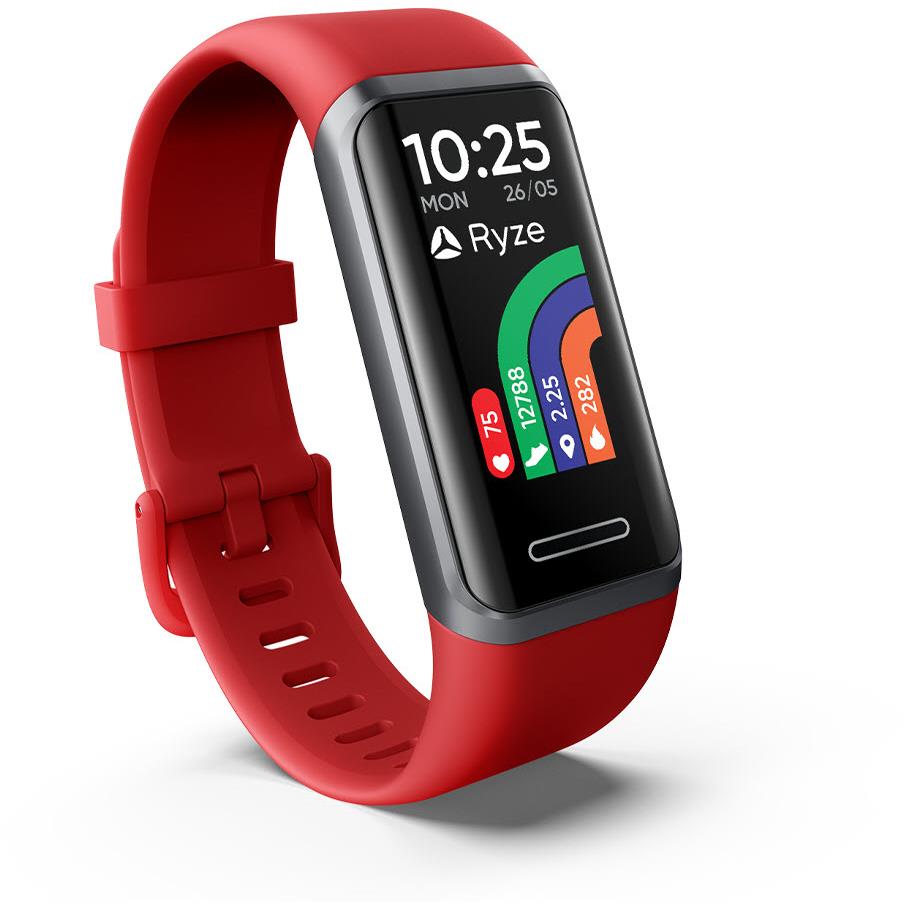 Ryze ELEVATE Fitness & Wellbeing Smart Watch with Alexa (Dark Grey/Red)