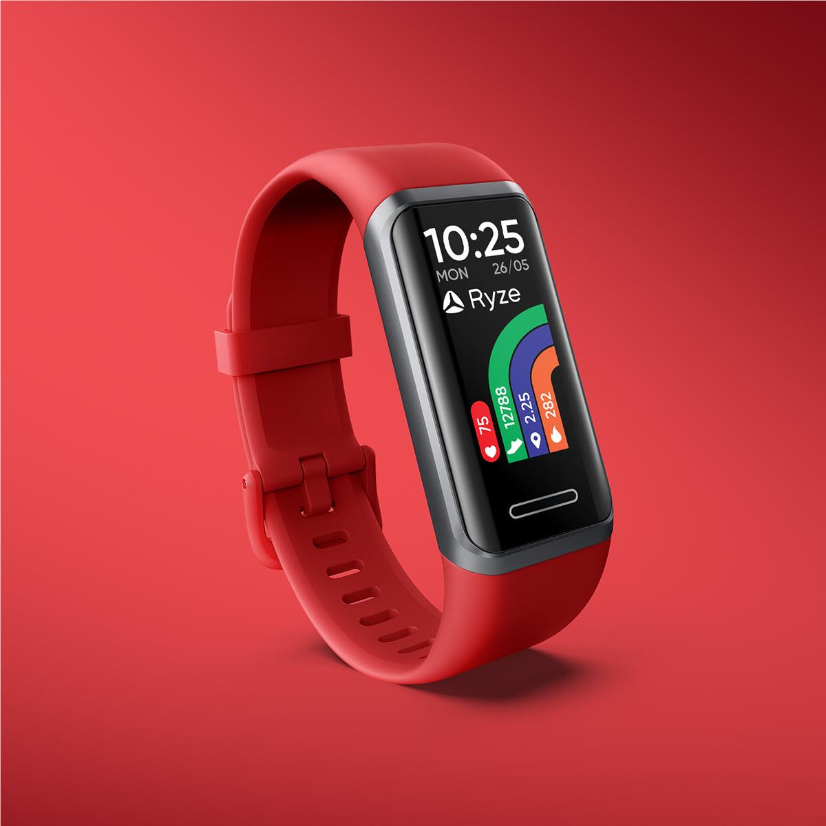 Ryze ELEVATE Fitness & Wellbeing Smart Watch with Alexa (Dark Grey/Red)