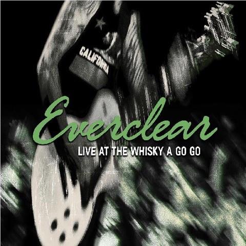 Everclear live album cover with metallic guitar and green Everclear logo