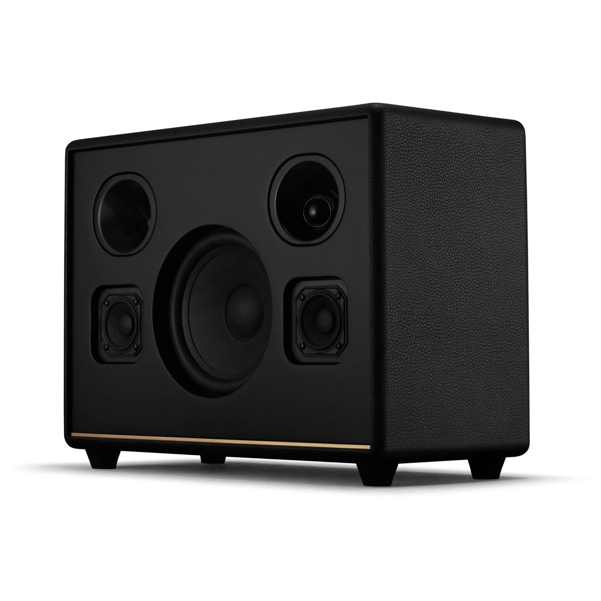 Black speaker rear panel with woofers and mid drivers facing outward