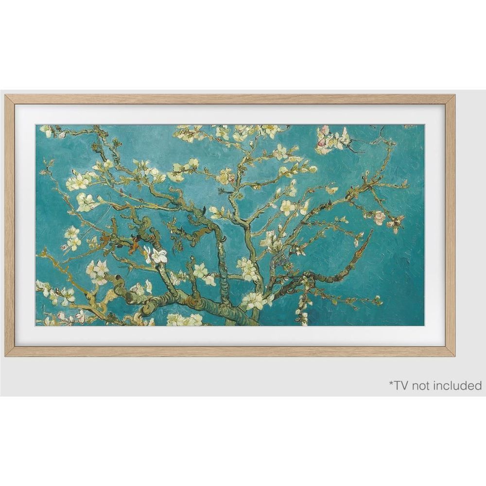 Teak bezel frame with artwork panel, rectangular light wood border
