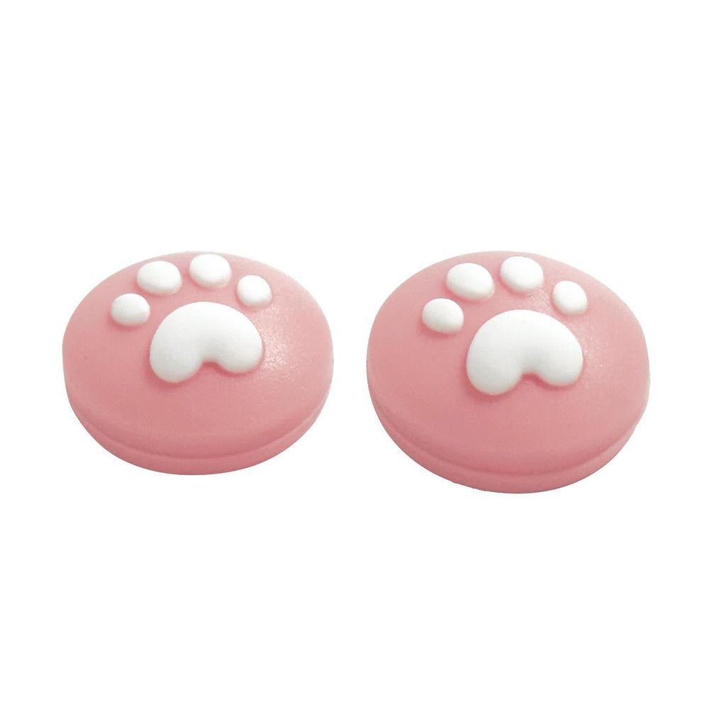 Pair of pink thumb grips with white cloud design