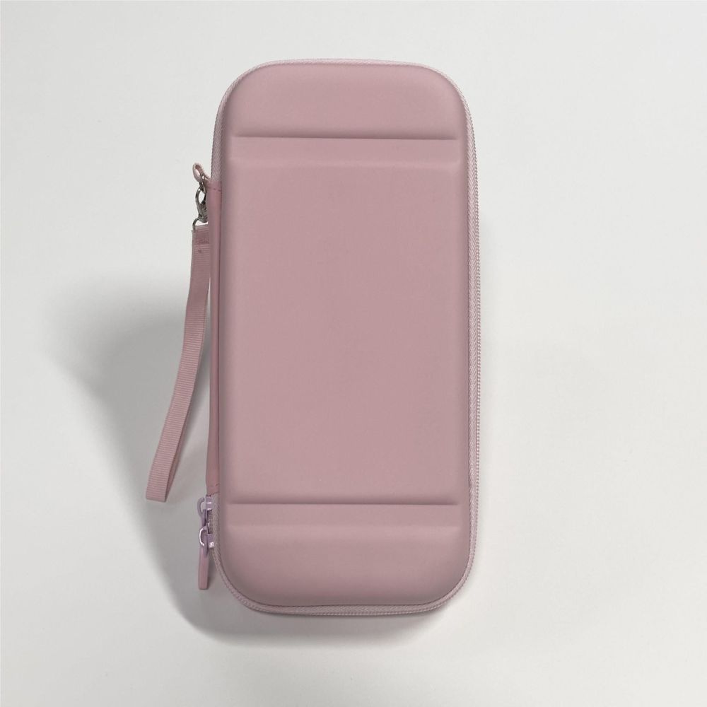 Pink Nintendo Switch case with zipper, front view