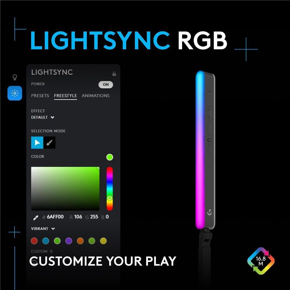 RGB streaming key light bar with blue-to-magenta color strip and base stand.