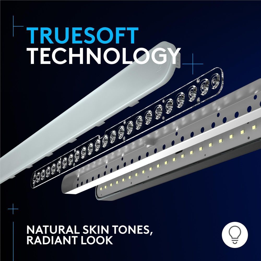 White LED bar light with visible lens row for natural skin tones and bright output.