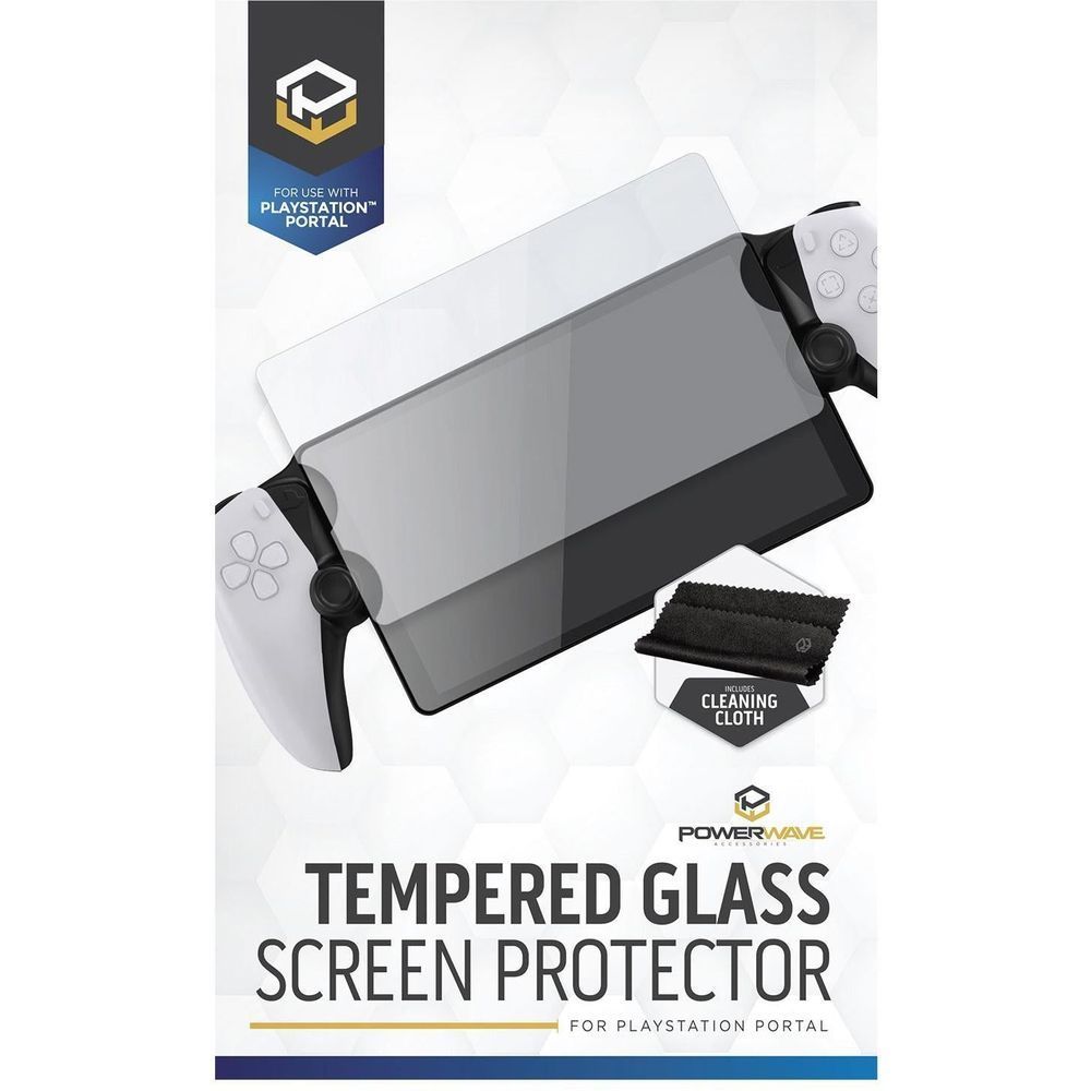 Tempered glass screen protector packaging for PlayStation Portal with cleaning cloth