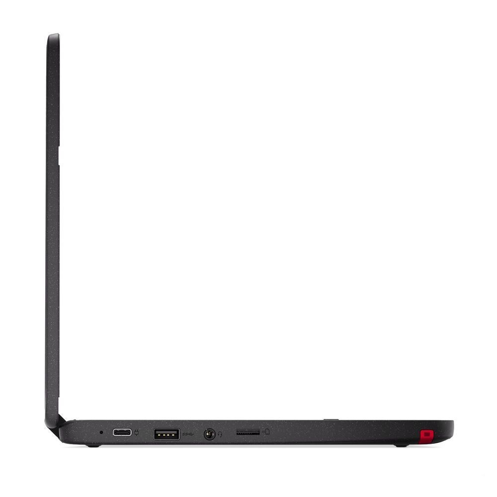Lenovo 2-in-1 Chromebook underside edge view with ports, dark finish