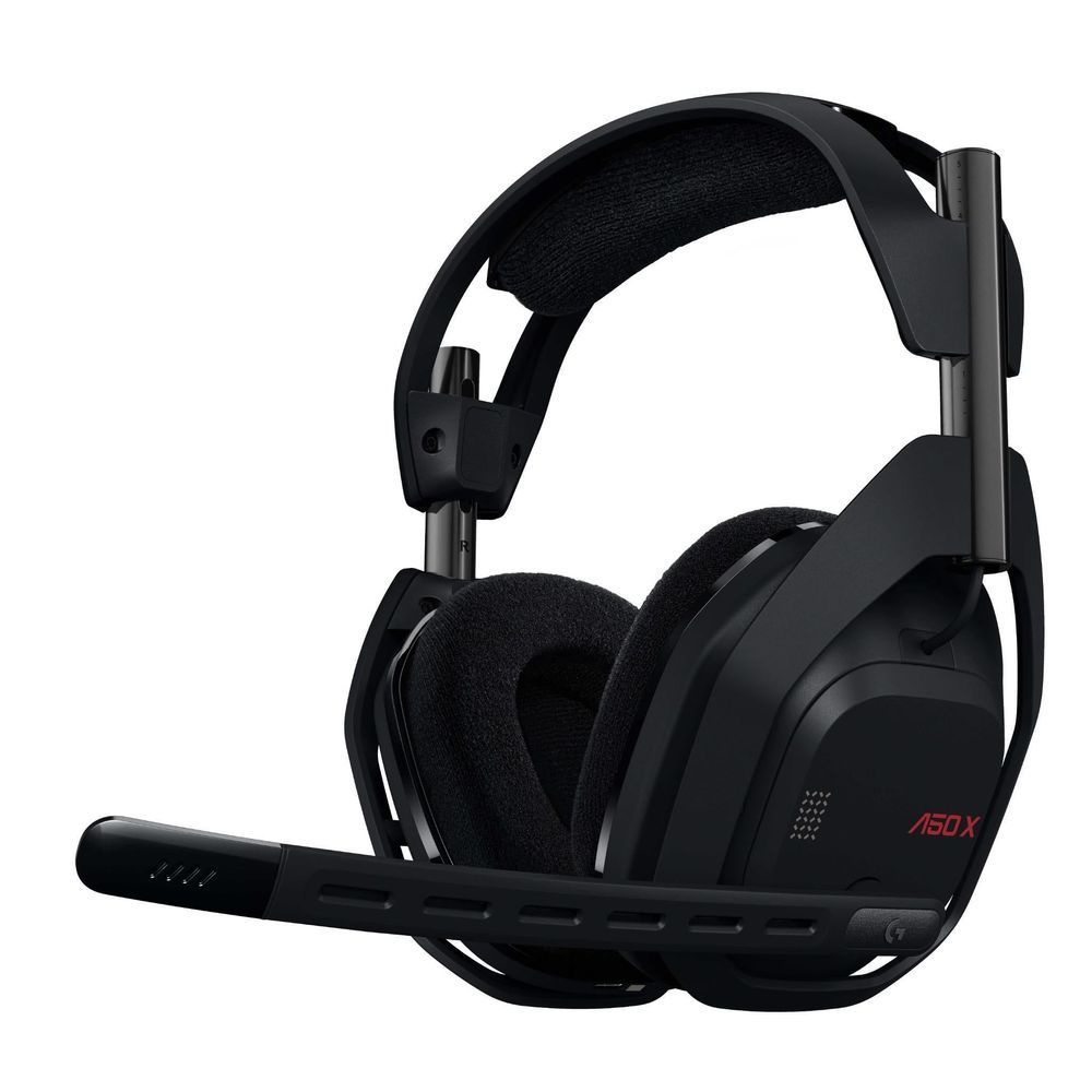 Wireless gaming headset side view in graphite; foam ear pads and mic boom