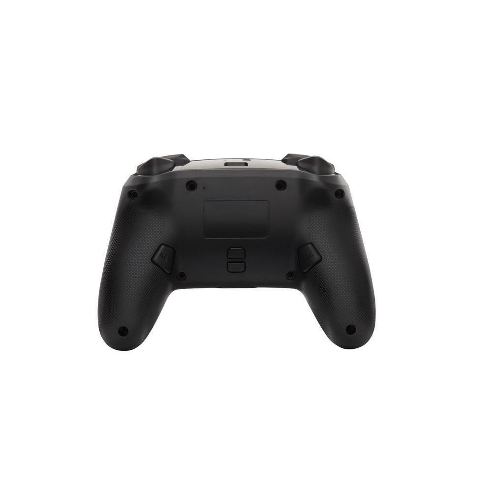 Wireless game controller back with textured grips and label panel