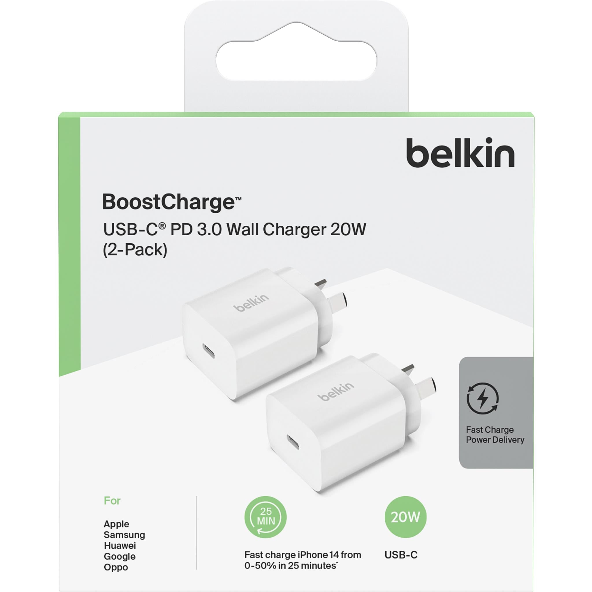 Belkin BoostCharge 20W USB-C PD 3.0 Wall Charger (2 Pack)