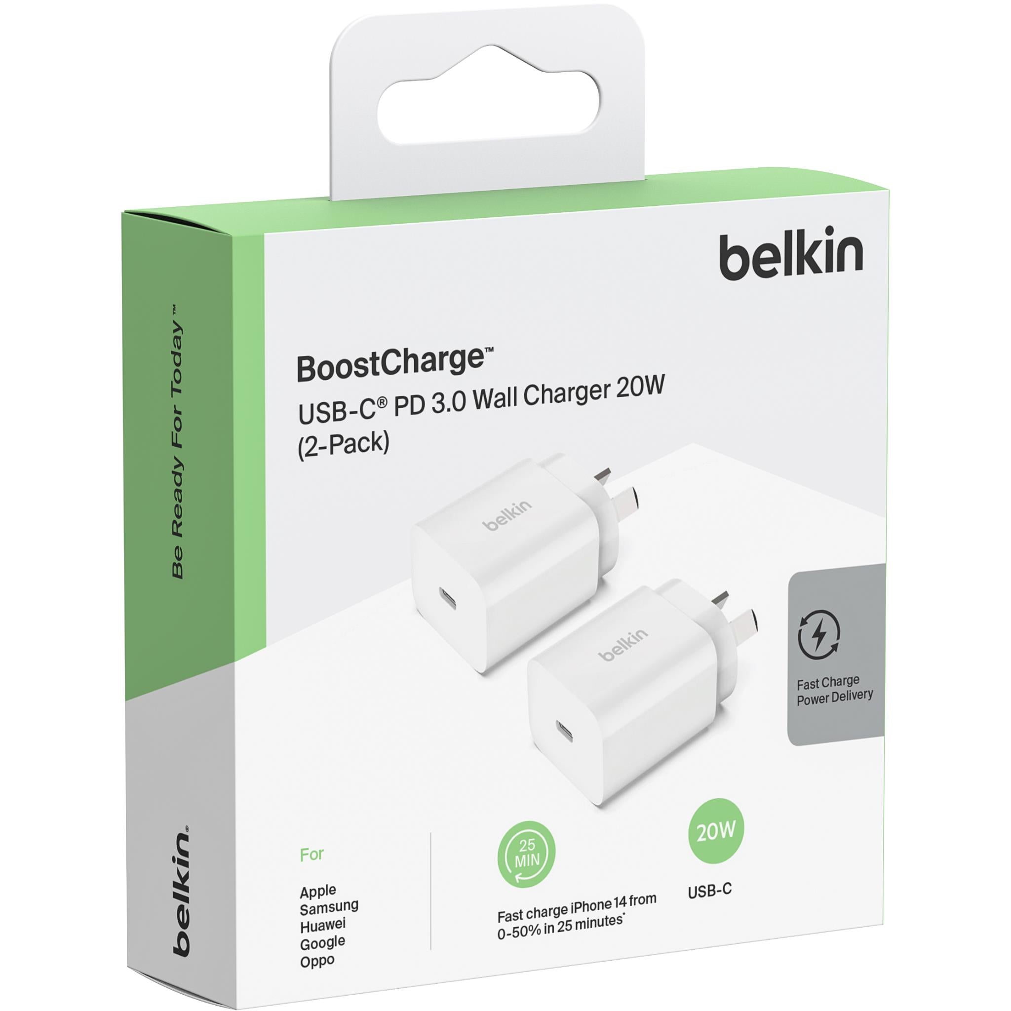 Belkin BoostCharge 20W USB-C PD 3.0 Wall Charger (2 Pack)