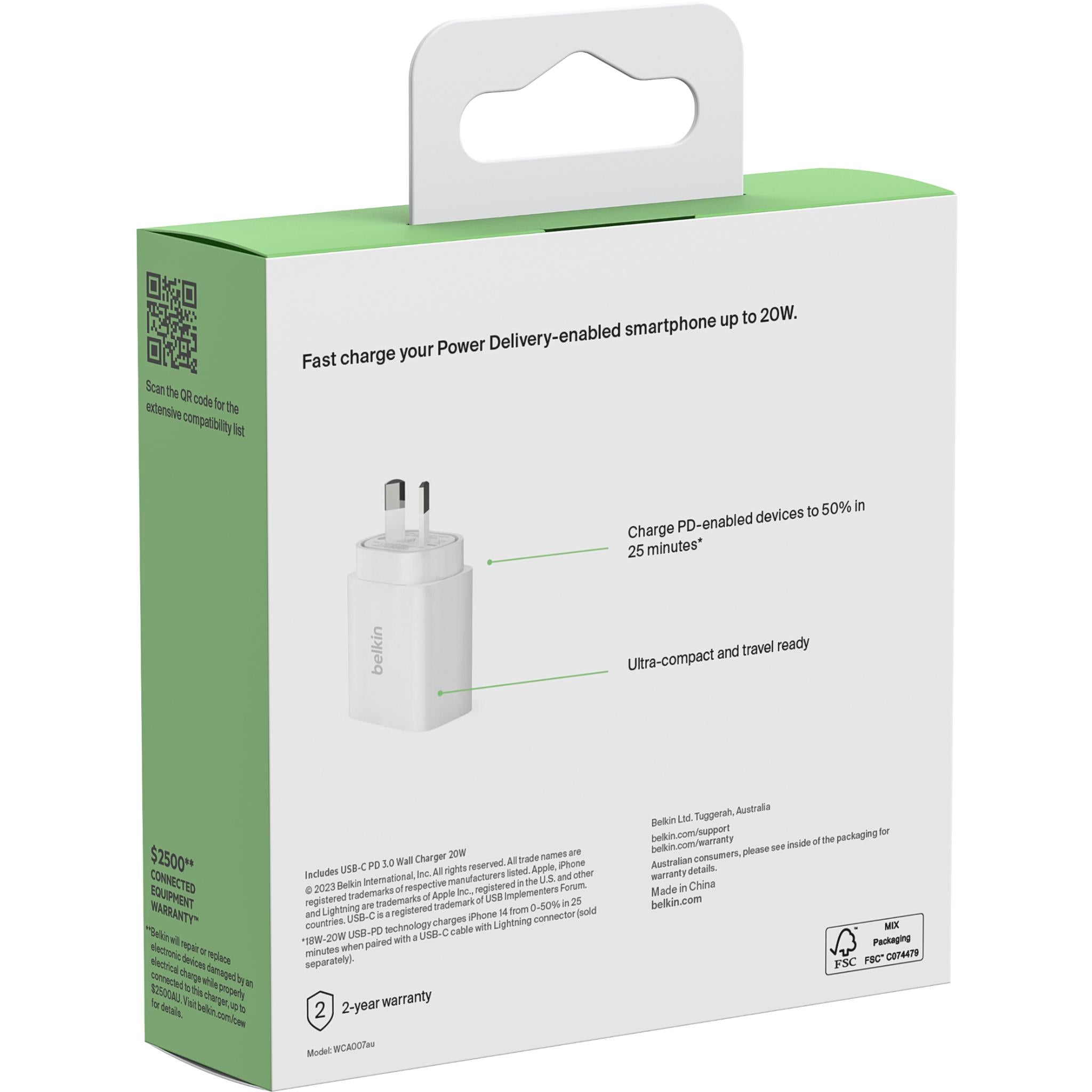 Belkin BoostCharge 20W USB-C PD 3.0 Wall Charger (2 Pack)