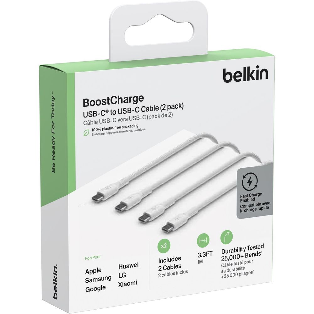 Belkin BoostCharge USB-C Cable (1m) [White] - 2 Pack