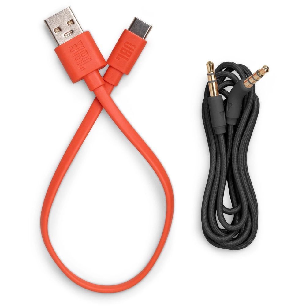 JBL headset cables bundle with orange USB cable and black audio cable