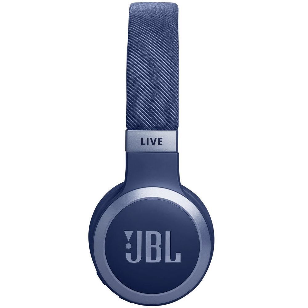 Blue on-ear wireless headphones with adjustable headband and LIVE label