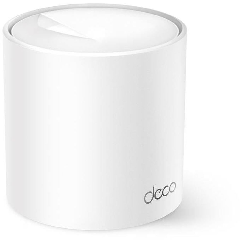 TP-Link Deco mesh Wi‑Fi router, white cylinder with side logo