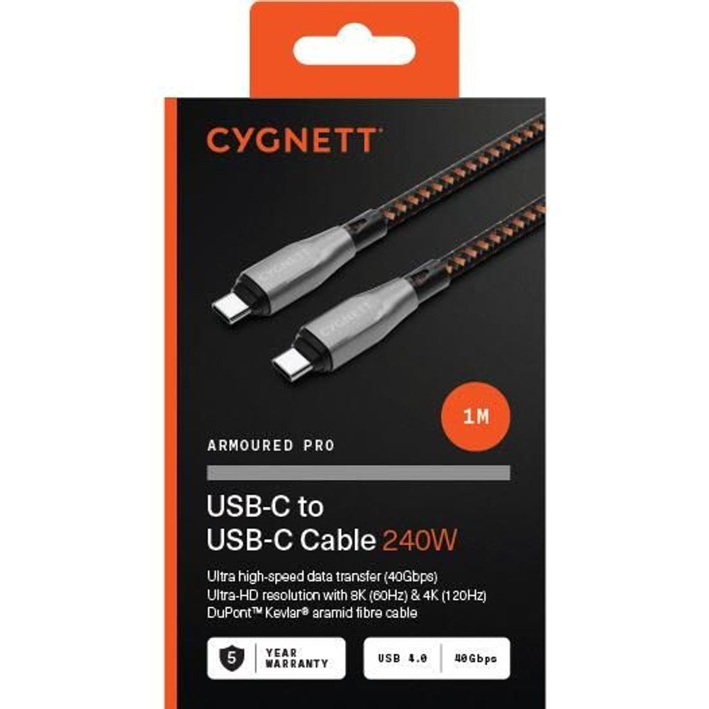 Cygnett Armoured Pro 240W USB-C to USB-C Cable 1M (Black)