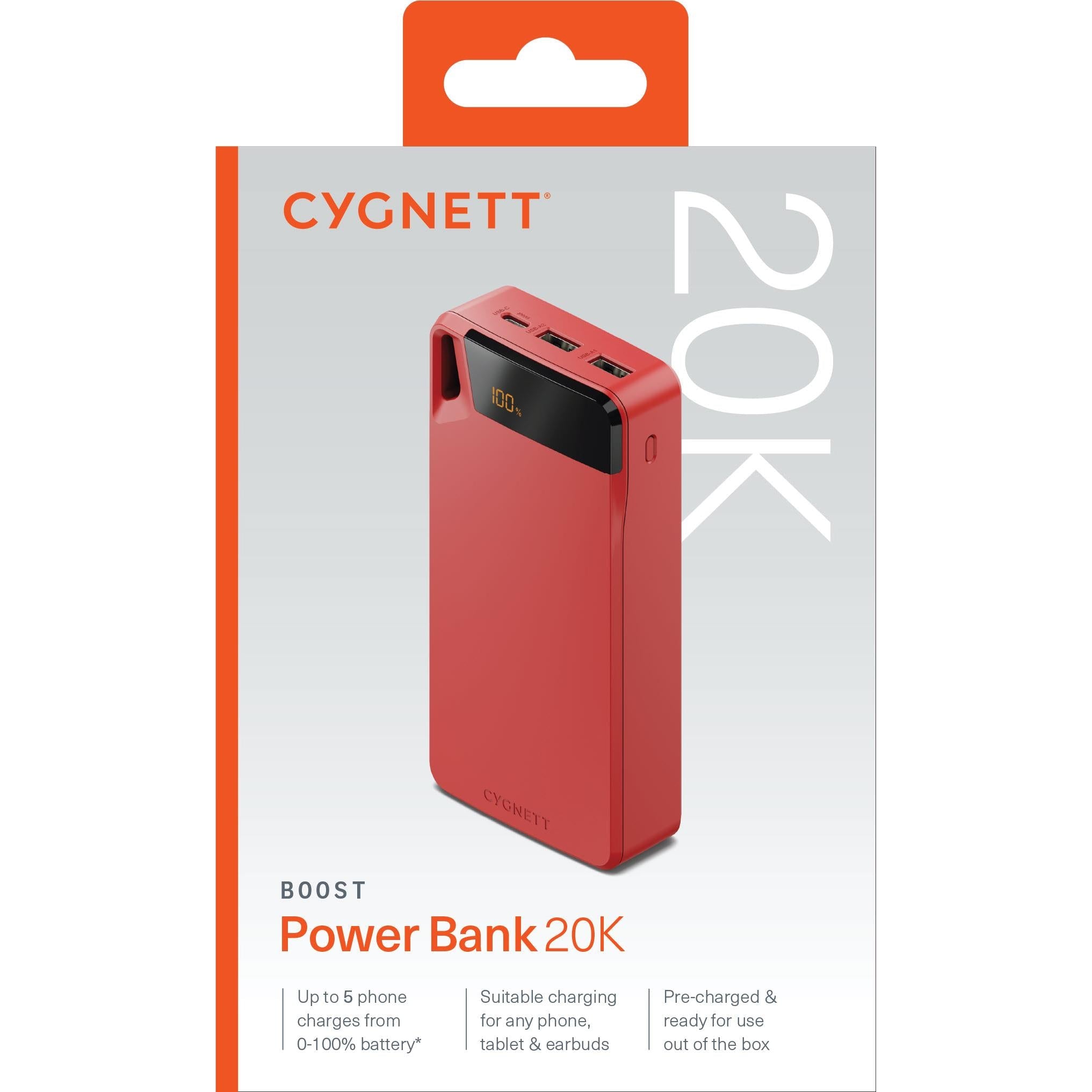 Cygnett Boost V4 Power Bank [20K] (Red)