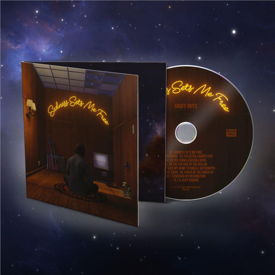 Sadness Sets Me Free album cover and CD by Gruff Rhys, with title and artwork