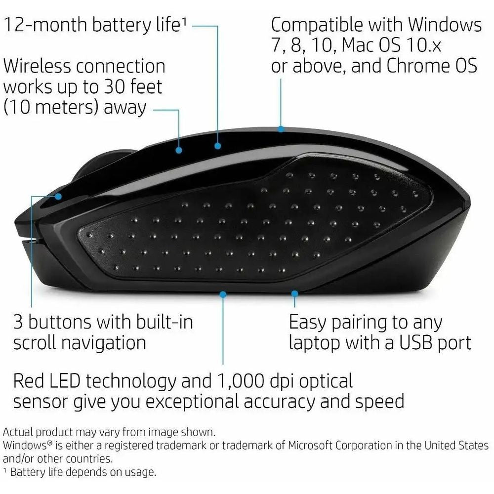 HP 200 Black Wireless Mouse (Black)