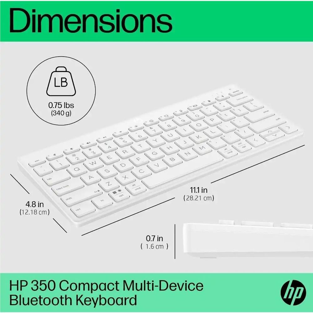 HP 350 Compact Multi-Device Bluetooth Keyboard (White)