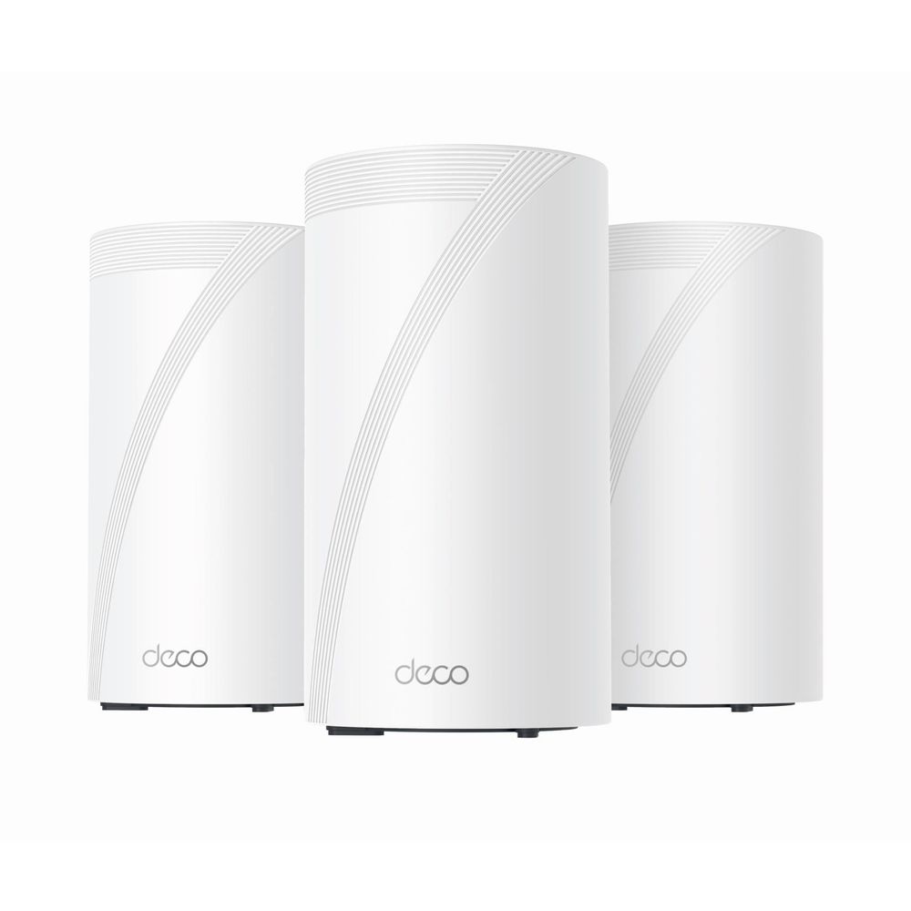White Deco mesh Wi‑Fi pods (3-pack) with curved top, front view