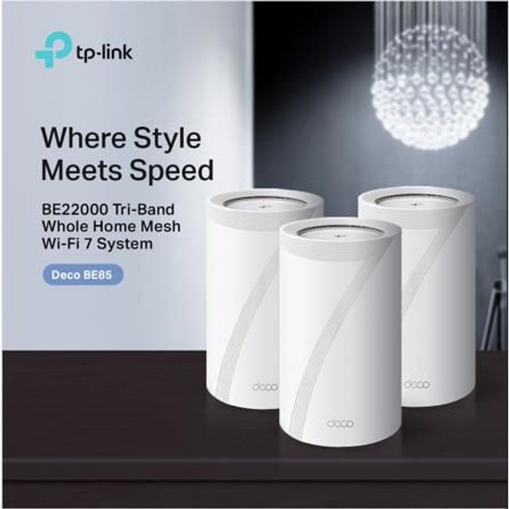Three white Deco mesh pods on tabletop with 'Where Style Meets Speed' text
