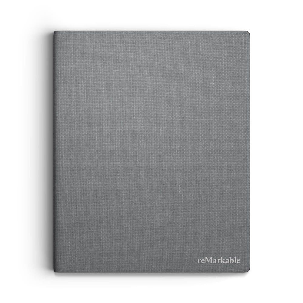 Grey polymer weave book folio front cover with reMarkable logo