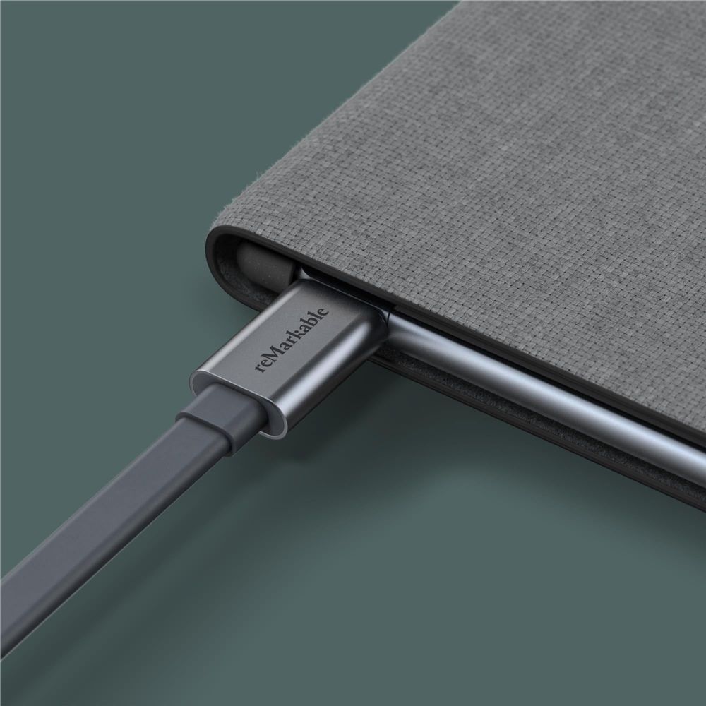 Grey polymer weave folio with side strap and cable passthrough