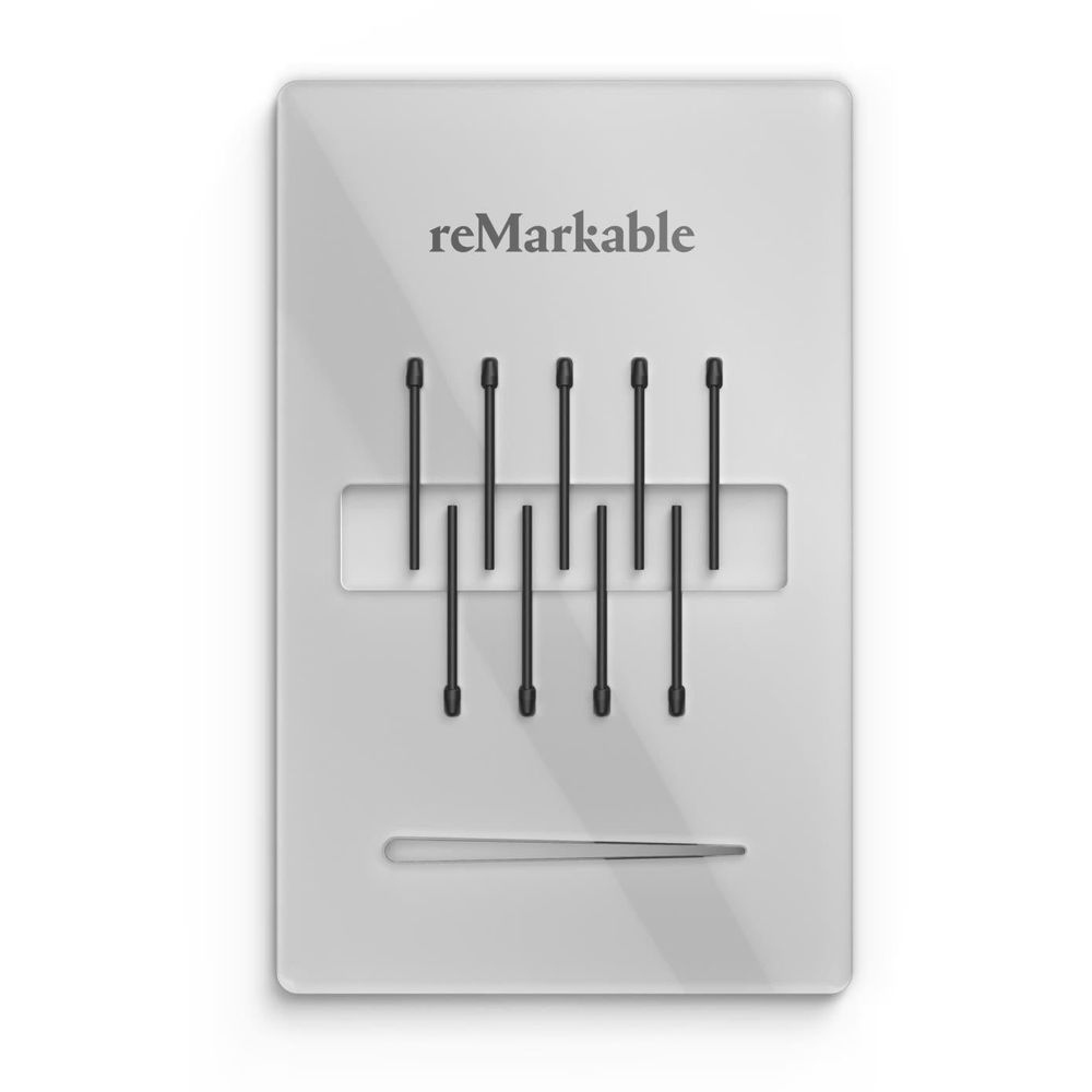 reMarkable marker tip refill pack with 9 black tips in a blister card
