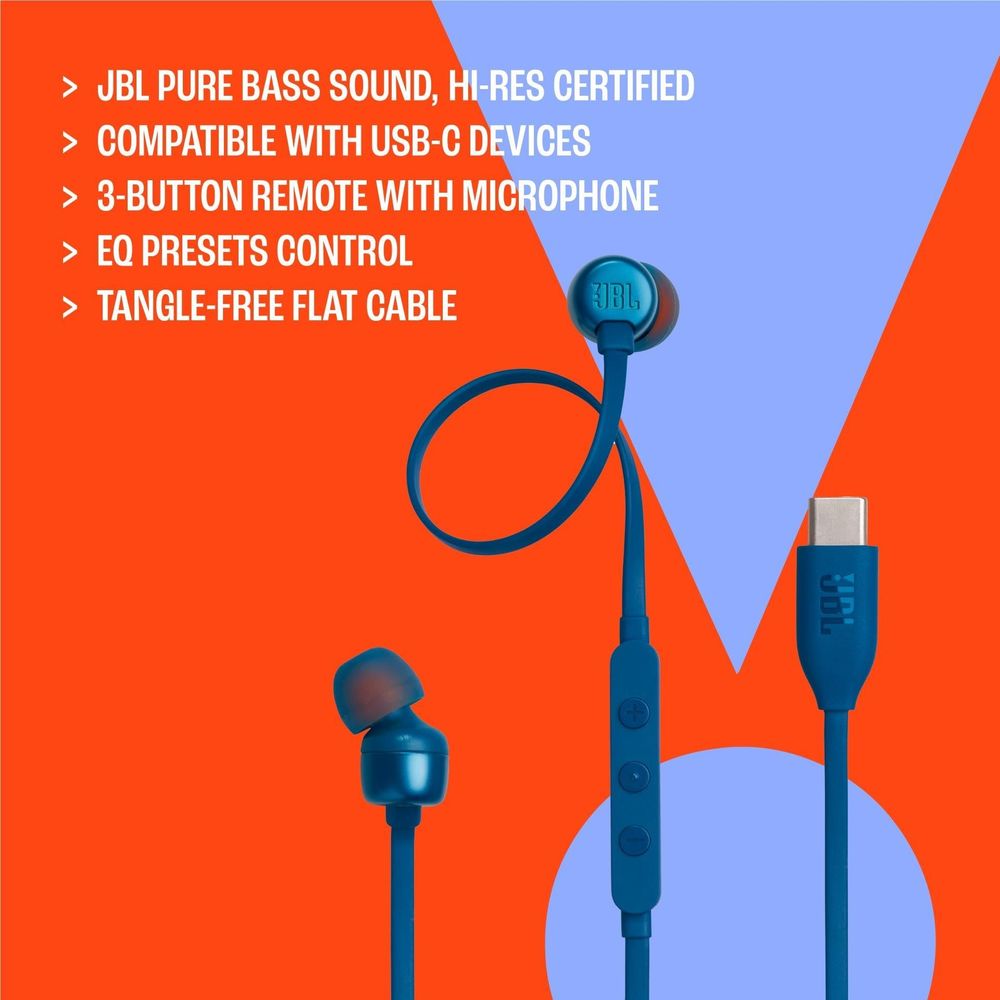 JBL Tune 310C USB-C Wired In-ear Headphones (Black)