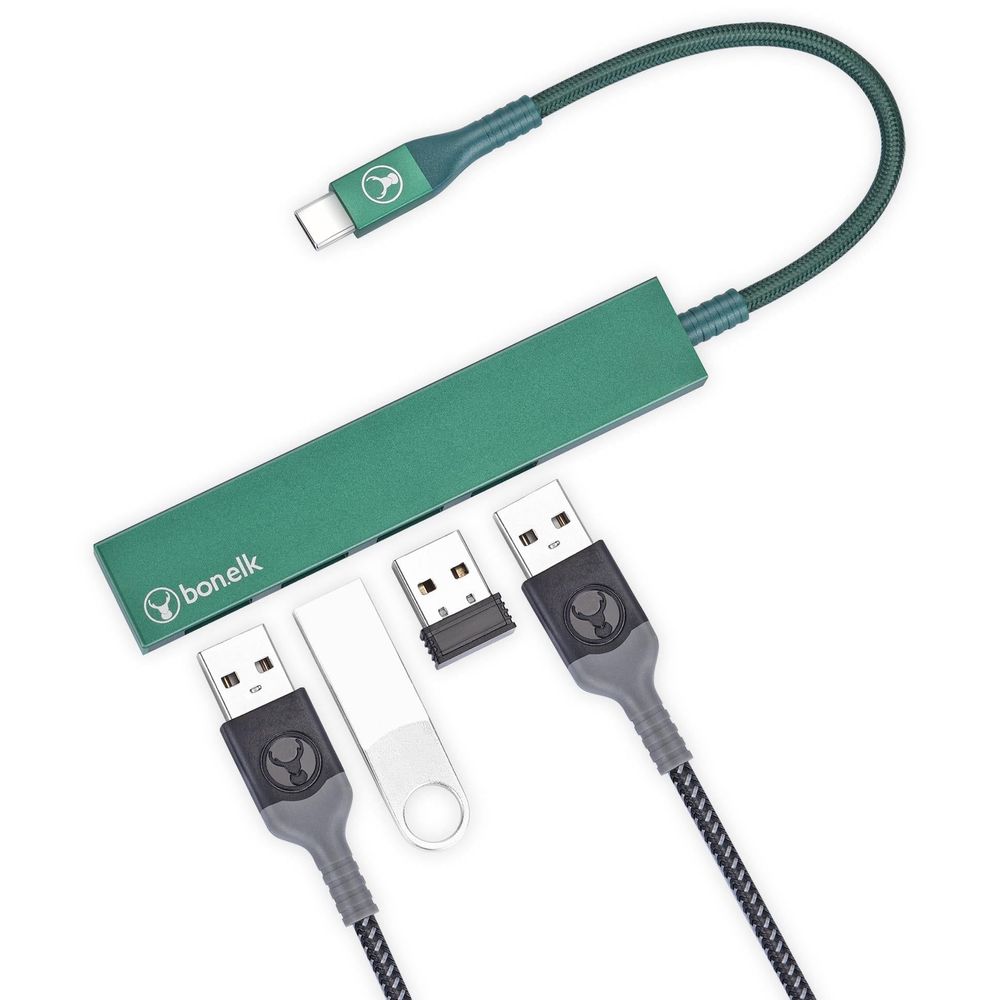 Bonelk Long-Life USB-C to 4 Port USB 3.0 Slim Hub (Green)