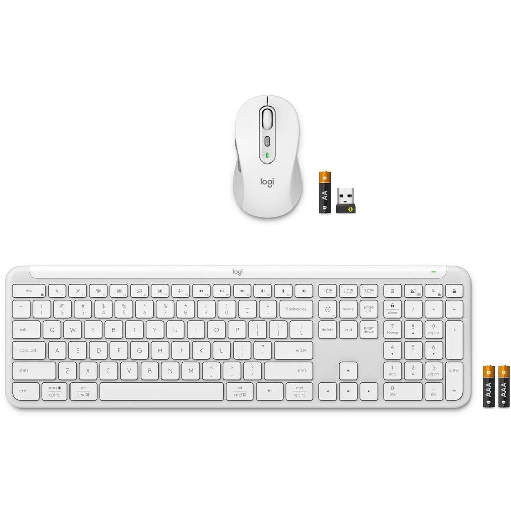 Off-white wireless keyboard and mouse combo with USB receiver