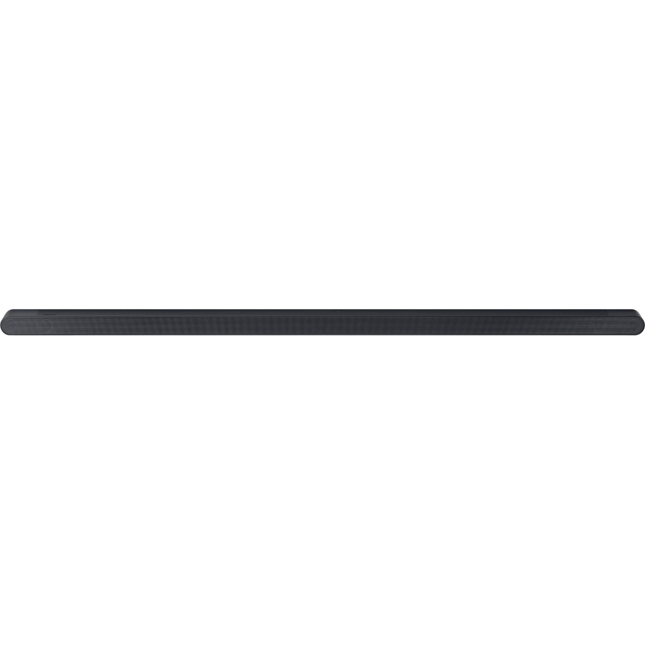Long soundbar speaker bar with textured front grille, black