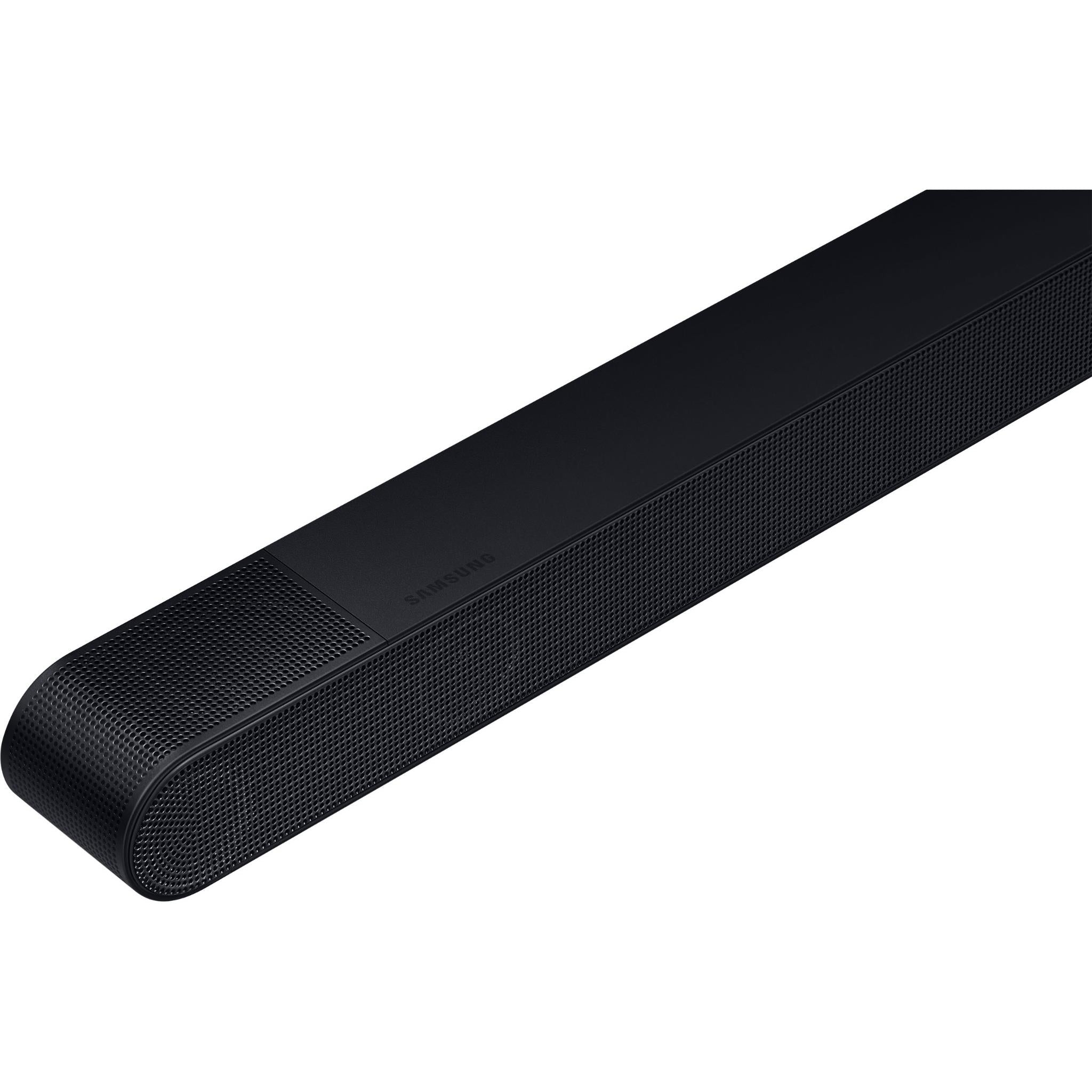 Soundbar speaker bar end cap with fine-texture grille, black