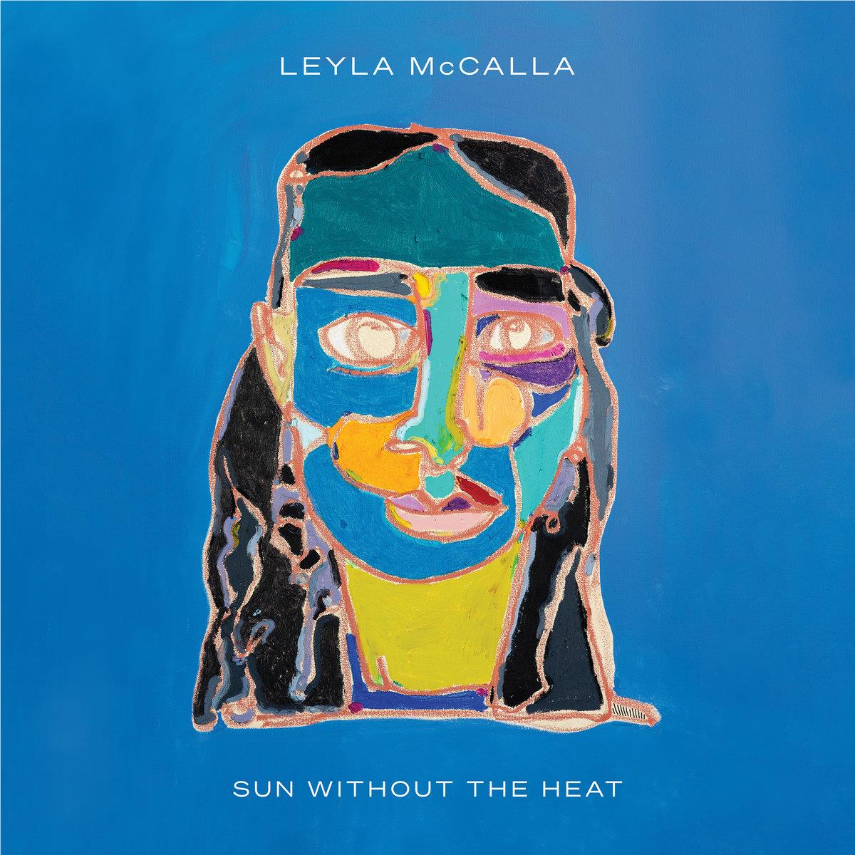 Illustrated album cover with face portrait in colorful paint, framed text at top