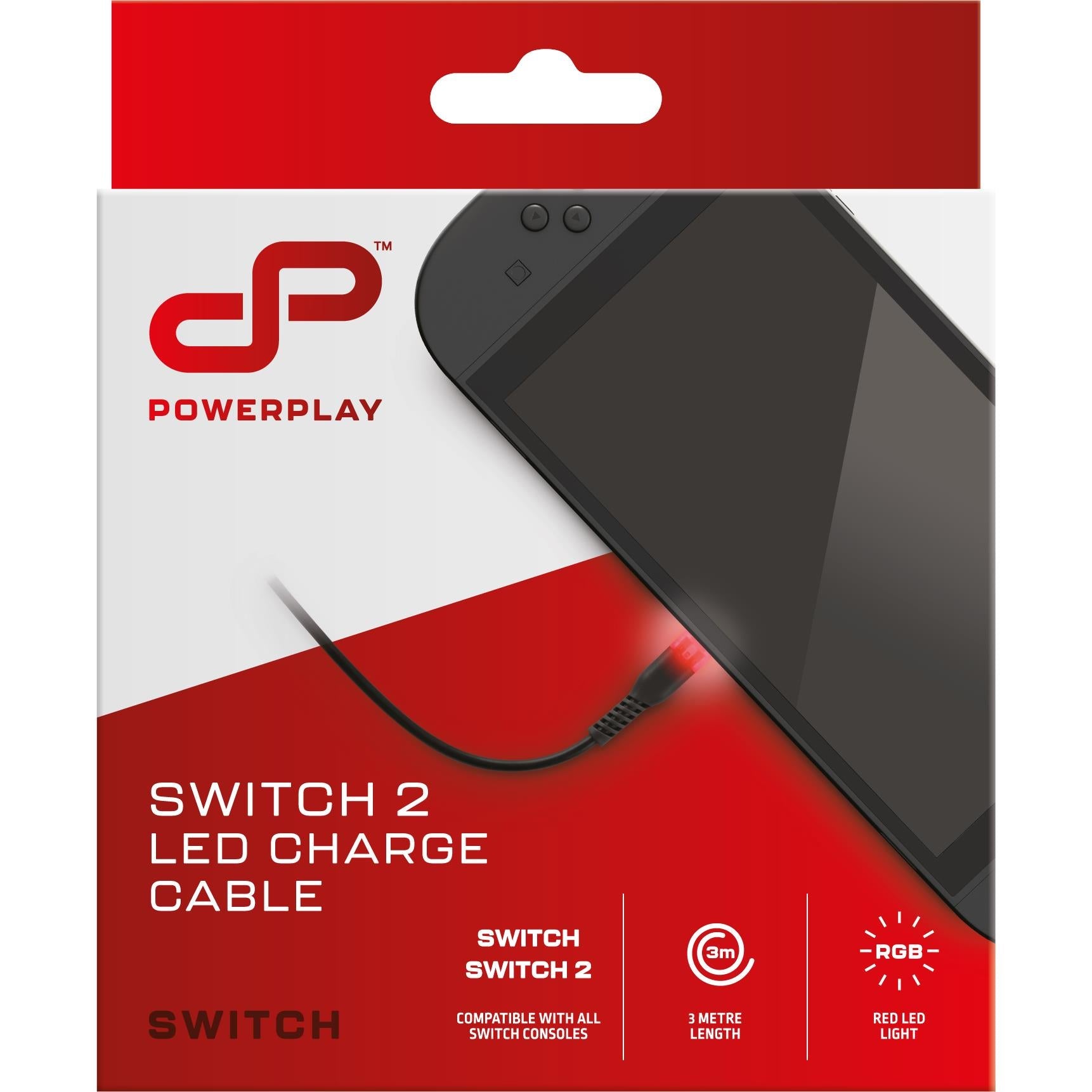 PowerPlay 3m LED USB-C charge cable for Nintendo Switch in black - Electronic Gaming Accessories at Tech Supply Shed NZ