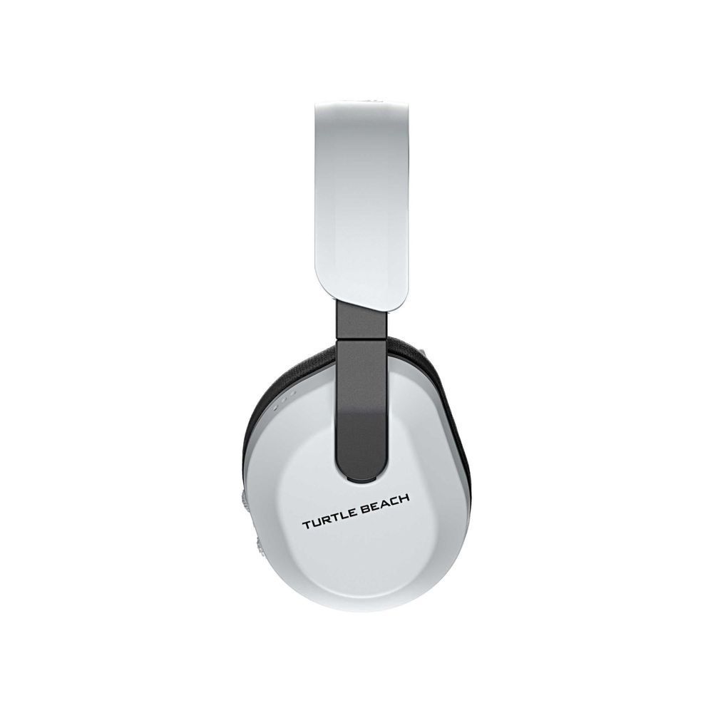 Wireless gaming headset with white headband yoke and circular white earcup