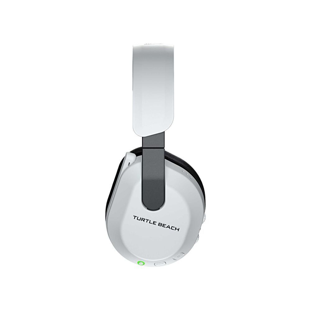 Wireless gaming headset with white earcups and central headband support