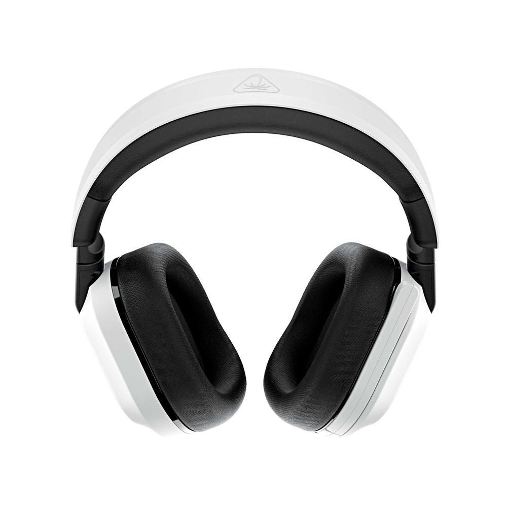 Over-ear gaming headset with white frame and black cushioned ear pads