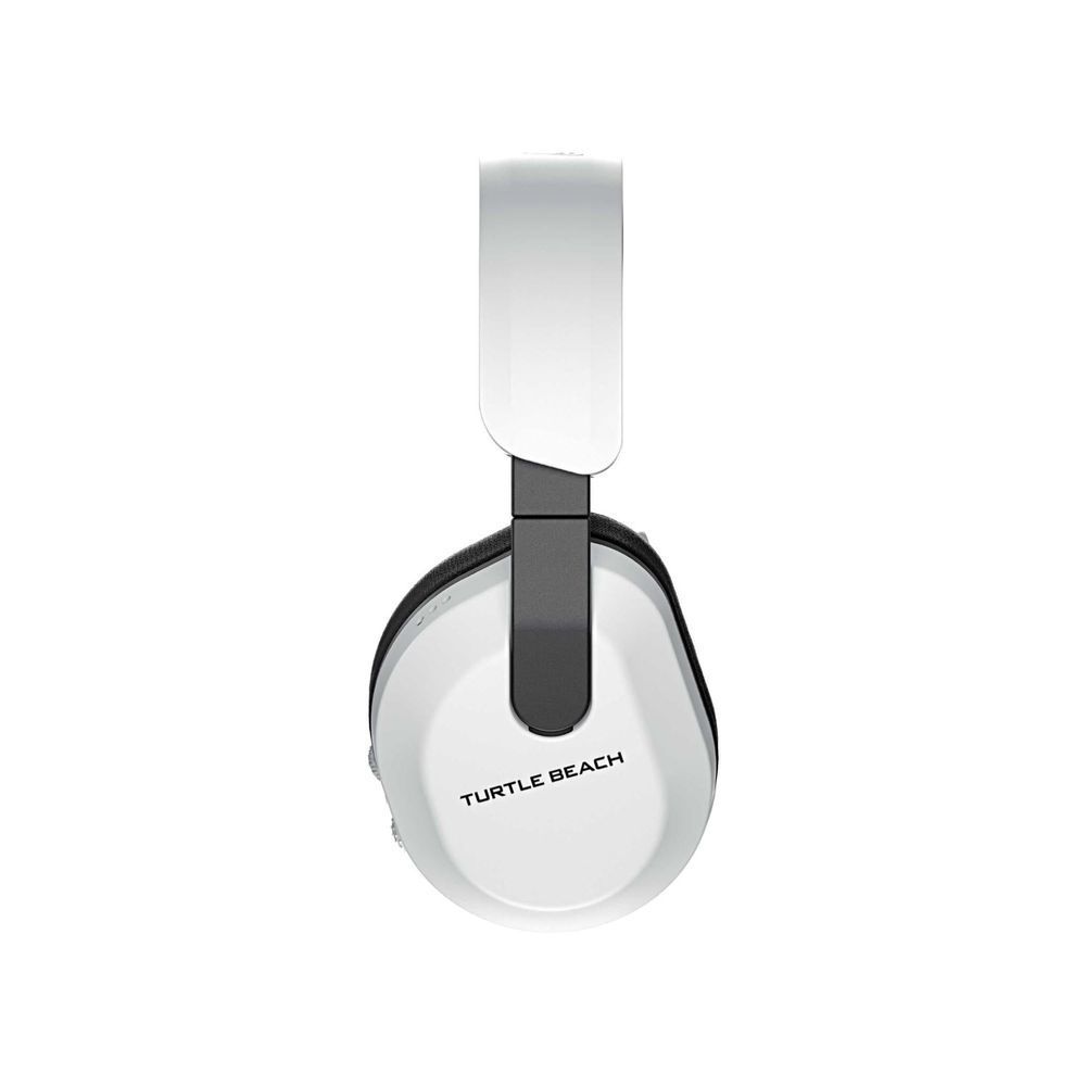 Over-ear wireless gaming headset with white headband and black-cushioned ear pads