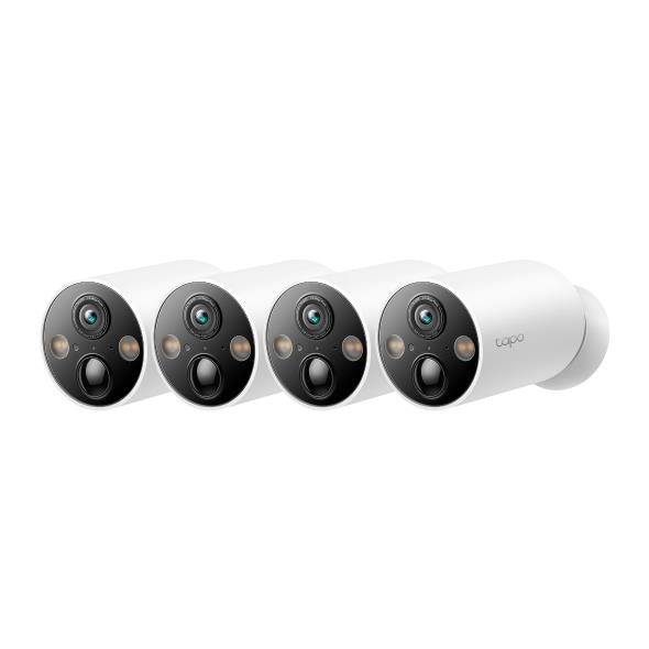 4-pack wire-free security cameras in white with black lens panels