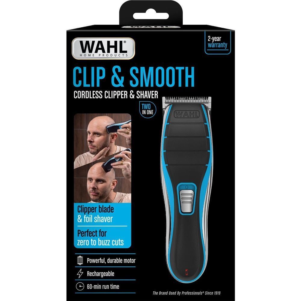 WAHL Clip & Smooth cordless clipper and shaver retail box, black with product image