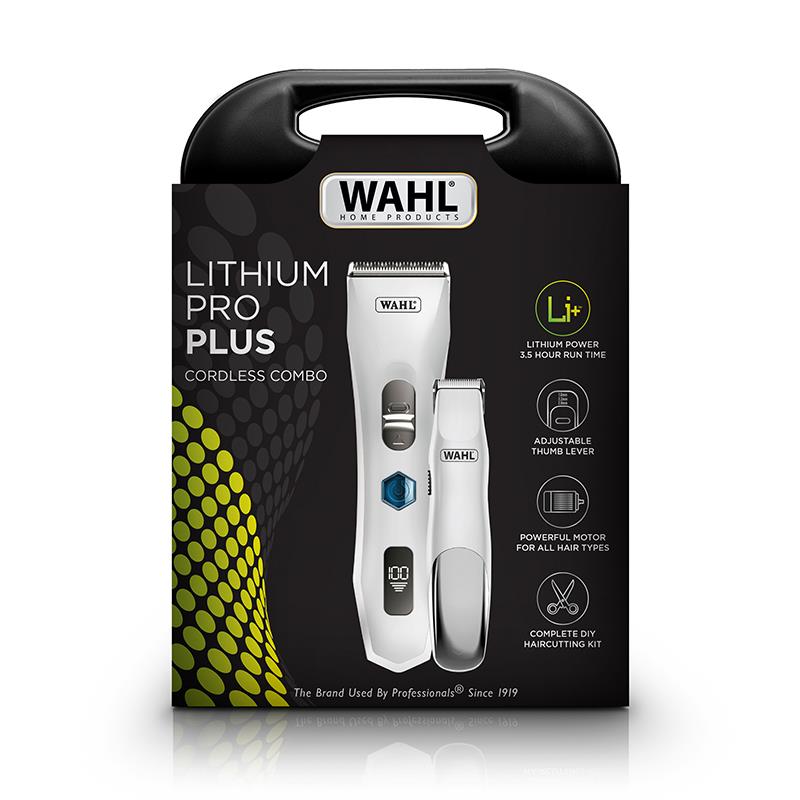 Wahl cordless clipper and trimmer combo kit in black retail box with Li+ label